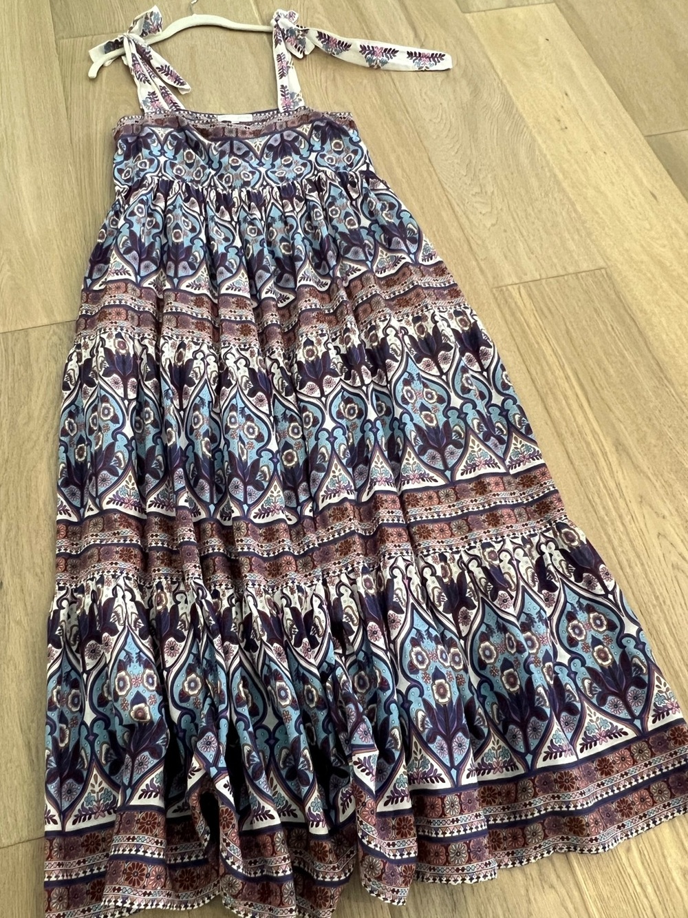Caroline Constas Purple and Blue Printed Tiered Maxi Dress. 100 %Cotton